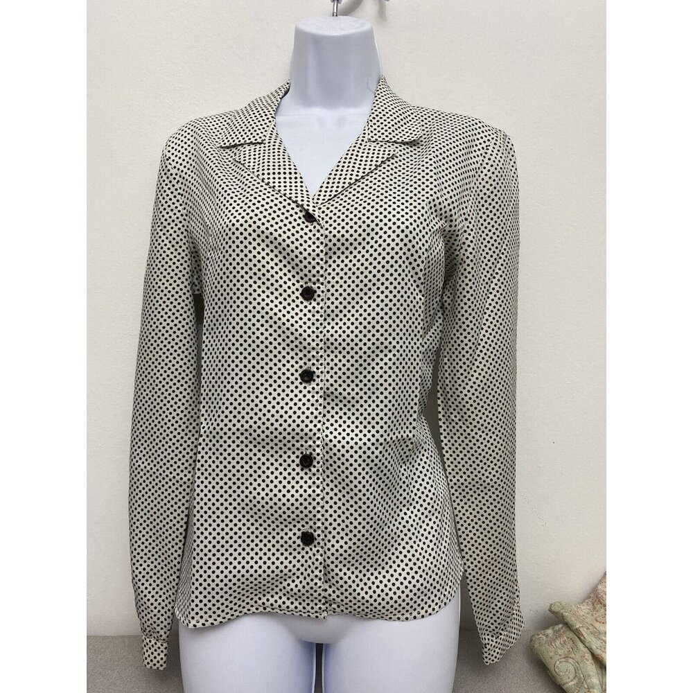 Vintage Classic Polka Dot Blouse Top, Button Up, Long Sleeve, Womens Size 14.